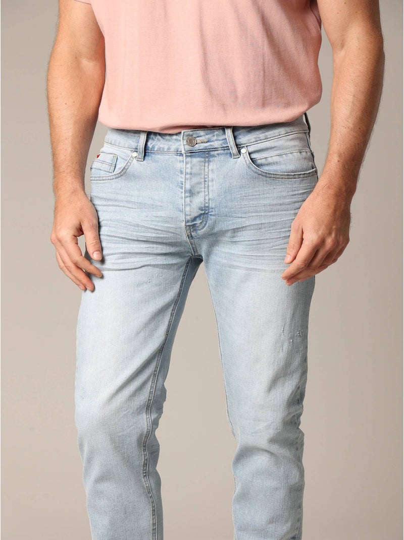 Jeans homme JOSUE en denim light stone destroy 'Deeluxe' Bleu clair - Kiabi