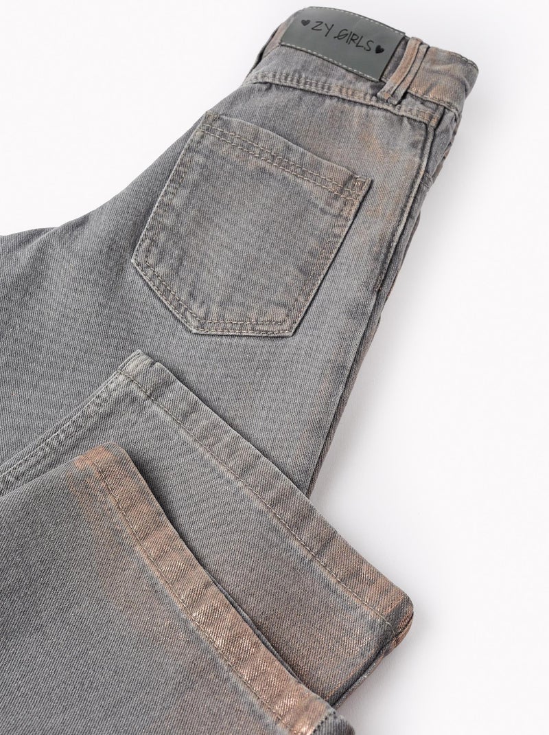 Jeans jean à jambes larges, 100% coton, avec paillettes DANCE ROOM Gris - Kiabi