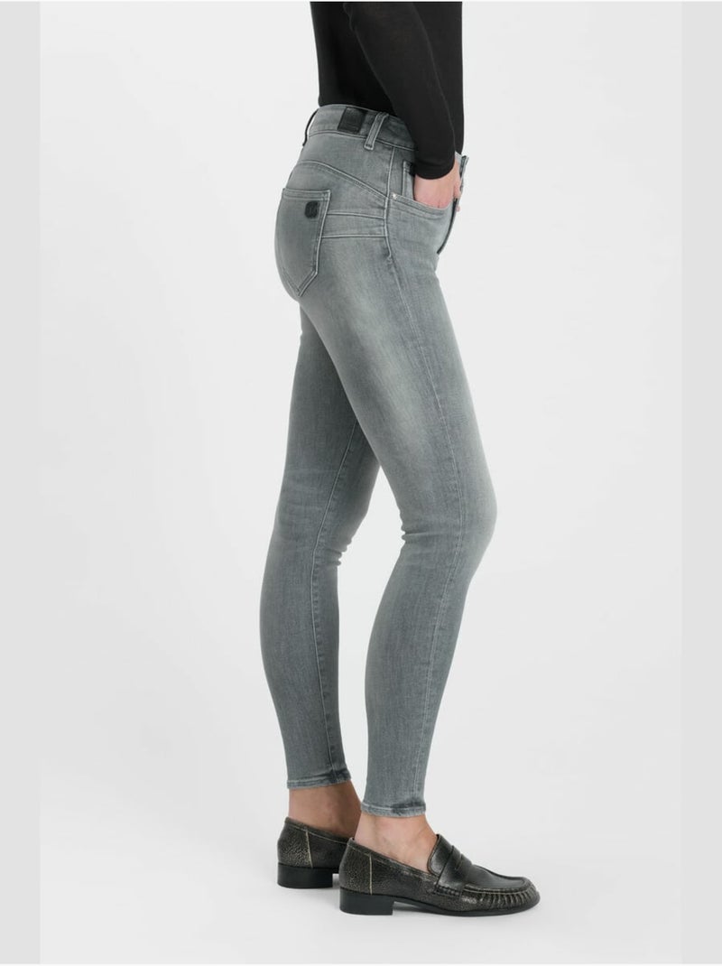 Jeans pulp taille haute push-up slim 7/8ème 'le temps des cerises' Gris - Kiabi