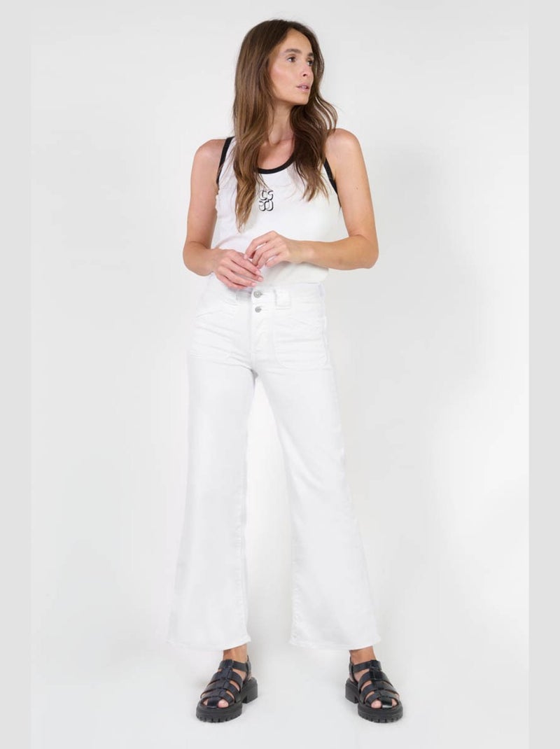 Jeans pulp wide leg taille haute 7/8ème regular droit 'Le Temps Des Cerises' Blanc - Kiabi