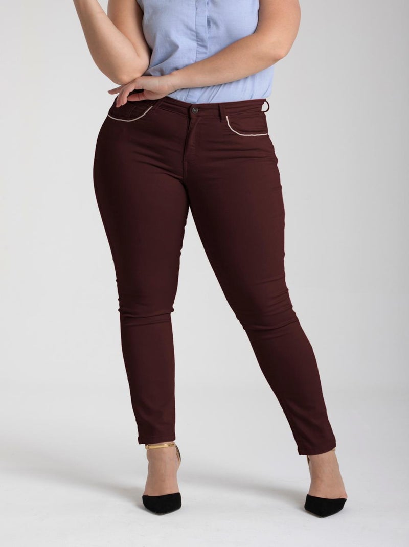 Jeans slim coupe ajustée taille haute stretch OBS10 'OBER' Rouge bordeaux - Kiabi