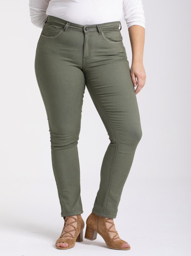 Jeans slim coupe ajustée taille haute stretch OBS10 'OBER' Vert - Kiabi