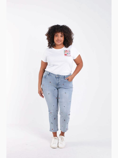 Jeans slim Louise 7/8 avec broderies fleurs PAPRIKA - Kiabi