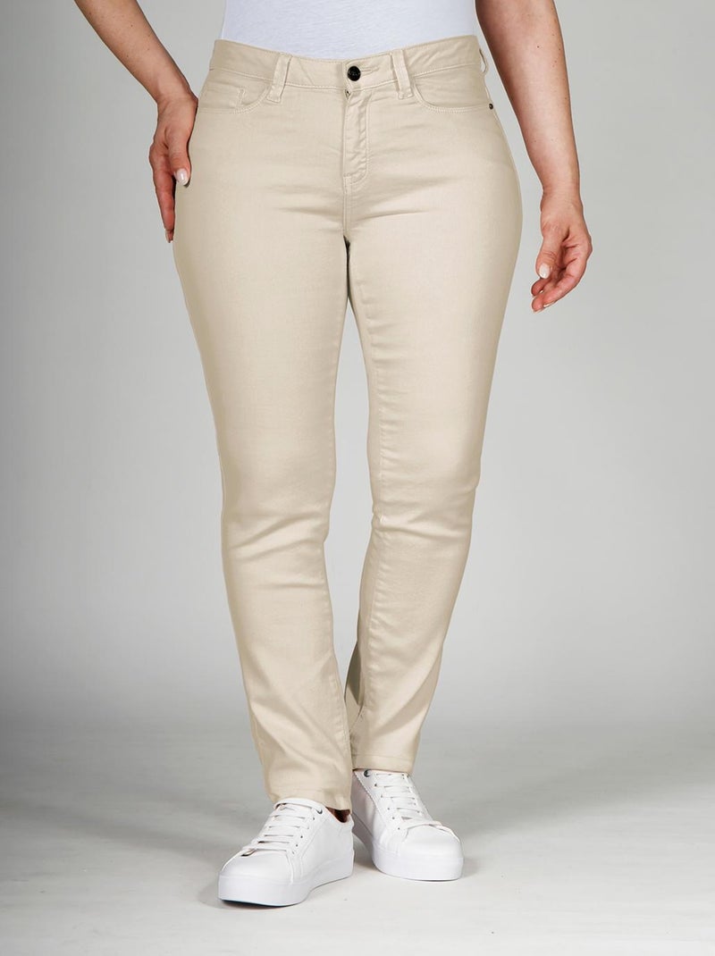 Jeans slim taille haute stretch OBS3 'OBER' Beige - Kiabi