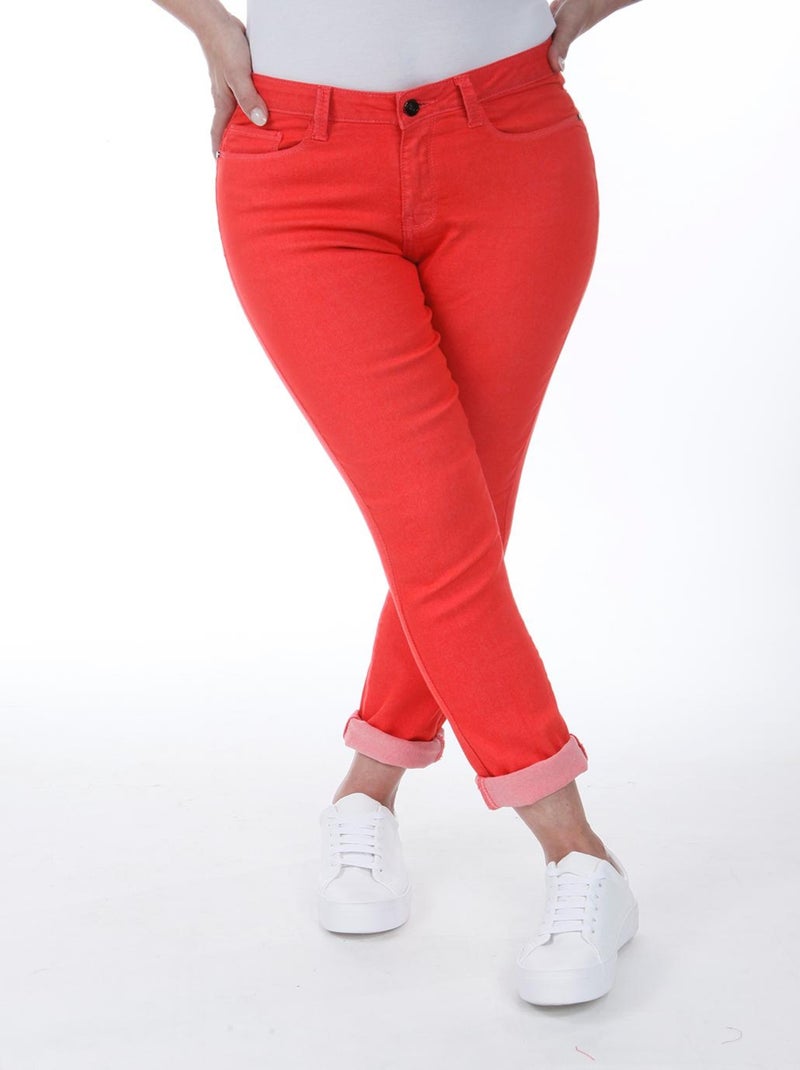 Jeans slim taille haute stretch OBS3 'OBER' Rouge clair - Kiabi