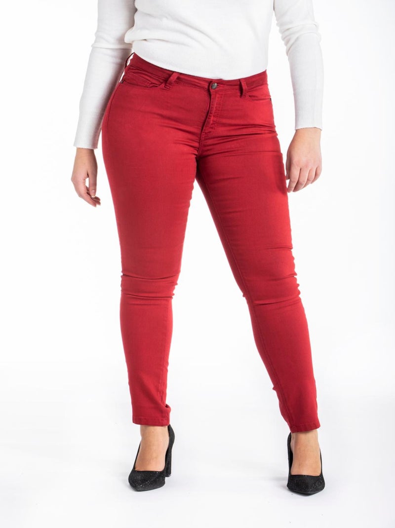 Jeans slim taille haute stretch OBS9 'OBER' Rouge - Kiabi