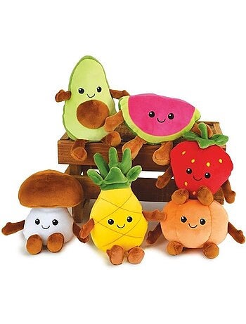 Jemini fruity 's cagette de 6 peluches toutes douces fruits et légumes +/- 17 cm