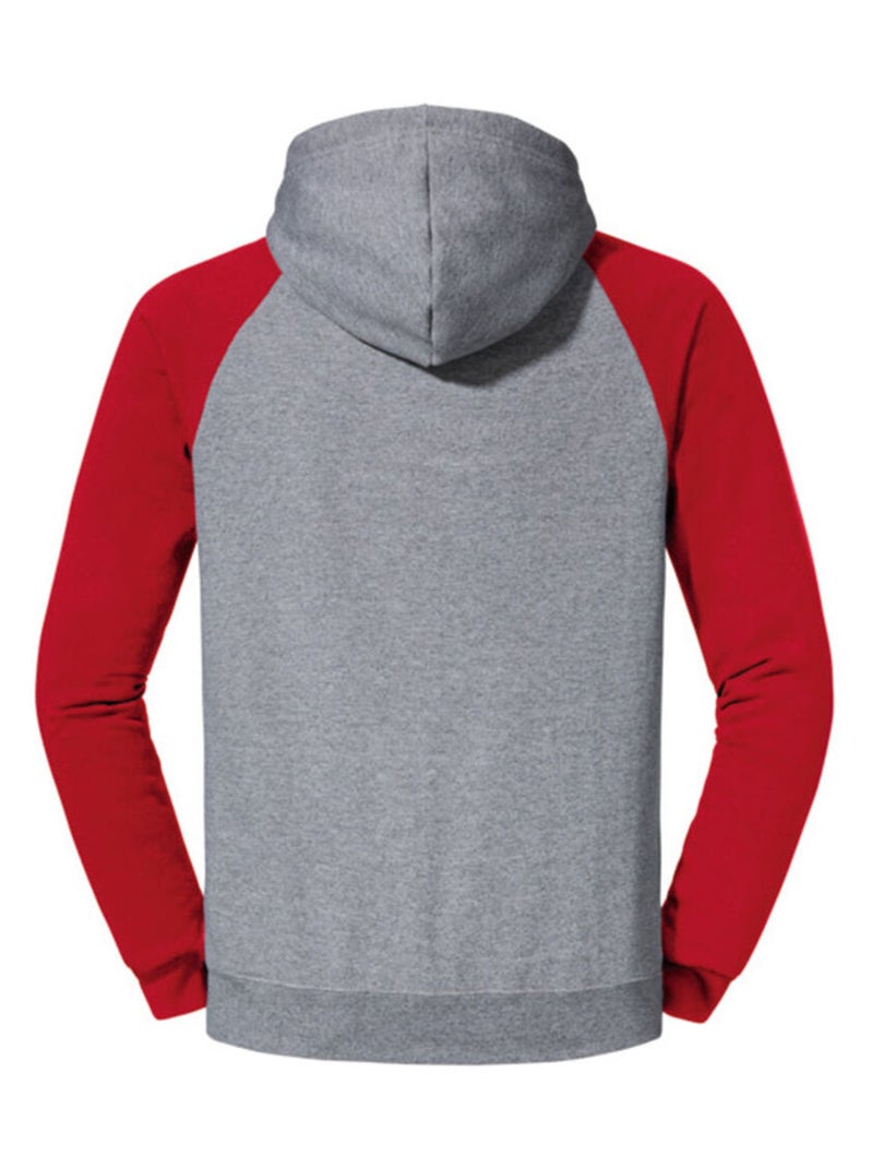 Jerzees - Sweat à capuche manches raglan motif/style blocs de couleurs Gris Rouge - Kiabi