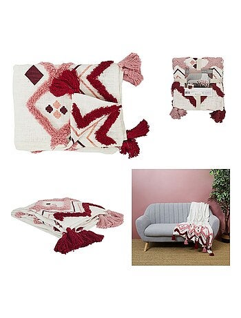 Jeté de canapé à motifs ethniques avec pompons