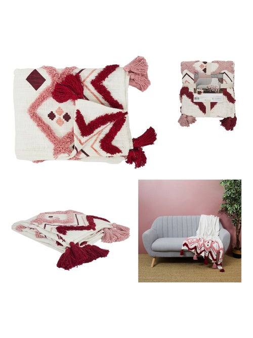 Jeté de canapé à motifs ethniques avec pompons - Kiabi Jeté de canapé à motifs ethniques avec pompons - Kiabi