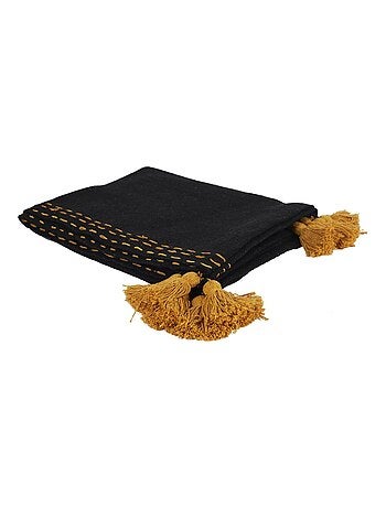 Jeté de canapé à pompons avec surpiqures colorés