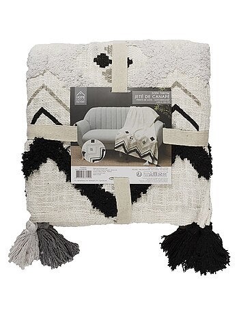 Jeté de canapé avec pompons design ethnique