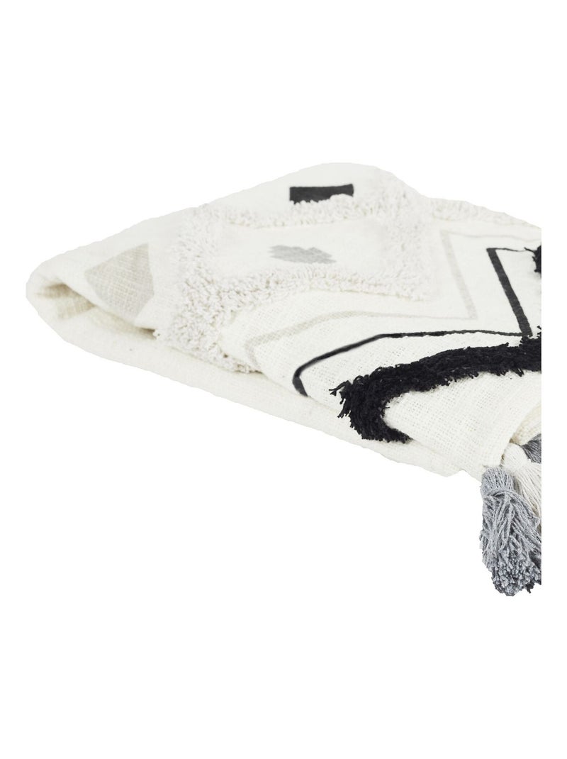 Jeté de canapé avec pompons design ethnique Blanc - Kiabi