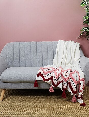 Jeté de canapé éthnique avec pompons