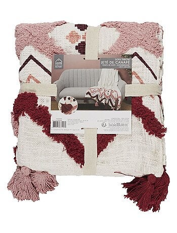 Jeté de canapé éthnique avec pompons