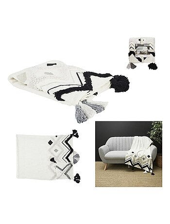 Jeté de canapé éthnique avec pompons