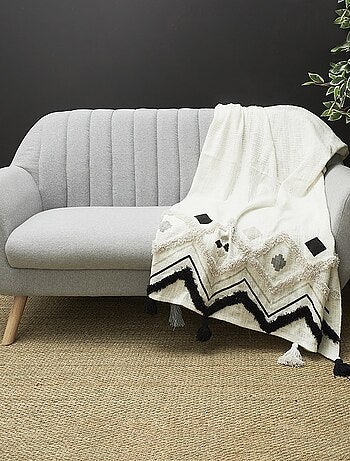 Jeté de canapé ethnique tufté noir 130x150 cm