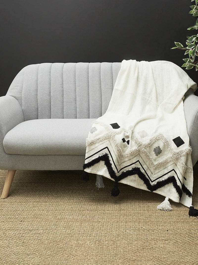 Jeté de canapé ethnique tufté noir 130x150 cm Noir - Kiabi