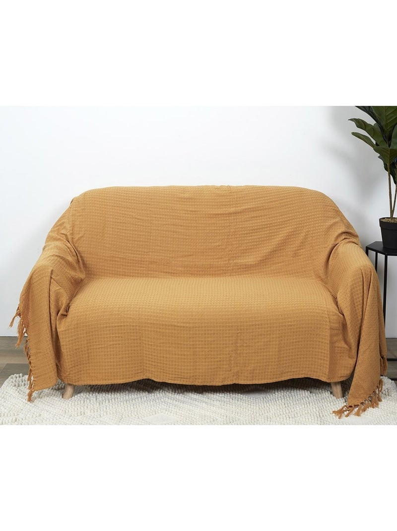 Jeté de canapé gaufré 170x250 cm ocre Jaune - Kiabi