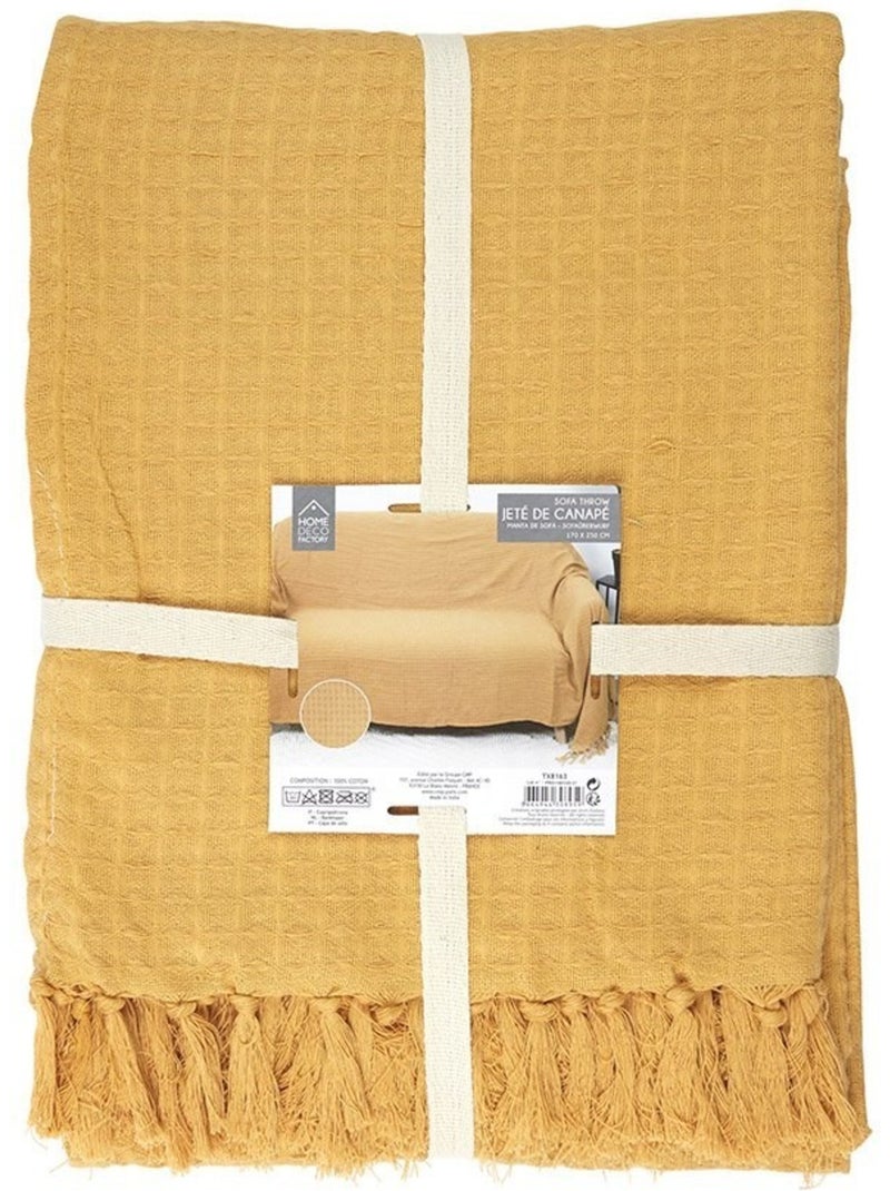 Jeté de canapé gaufré 170x250 cm ocre Jaune - Kiabi