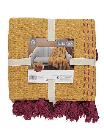 Jeté de canapé surpiqué avec pompons