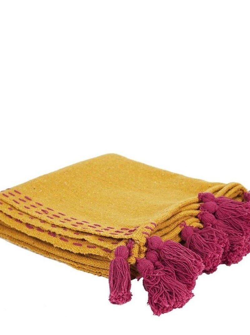 Jeté de canapé surpiqué pompons jaune 130x150 cm Jaune - Kiabi