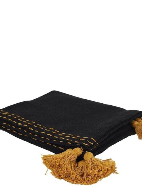Jeté de canapé surpiqué pompons noir 130x150 cm - Kiabi