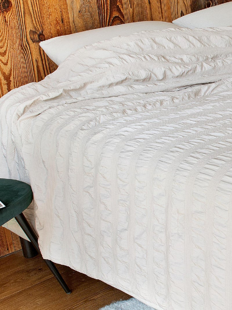 Jeté de lit  - Effet Seersucker Beige - Kiabi