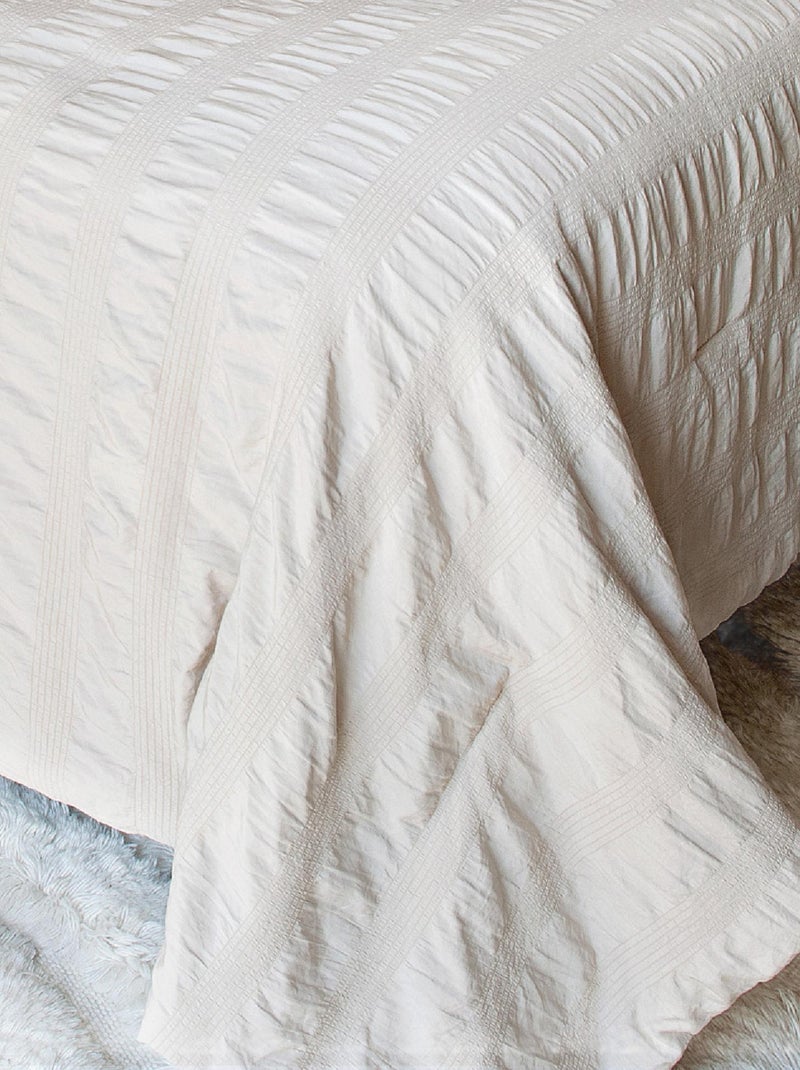 Jeté de lit  - Effet Seersucker Beige - Kiabi