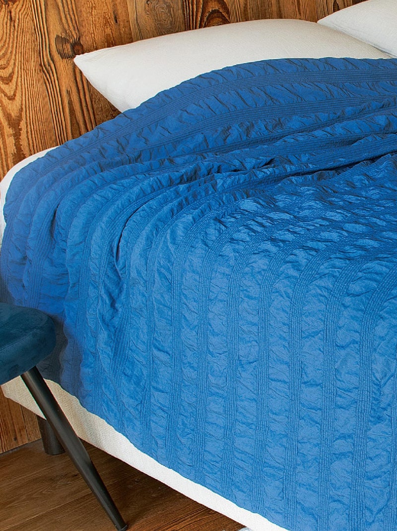 Jeté de lit  - Effet Seersucker Bleu - Kiabi