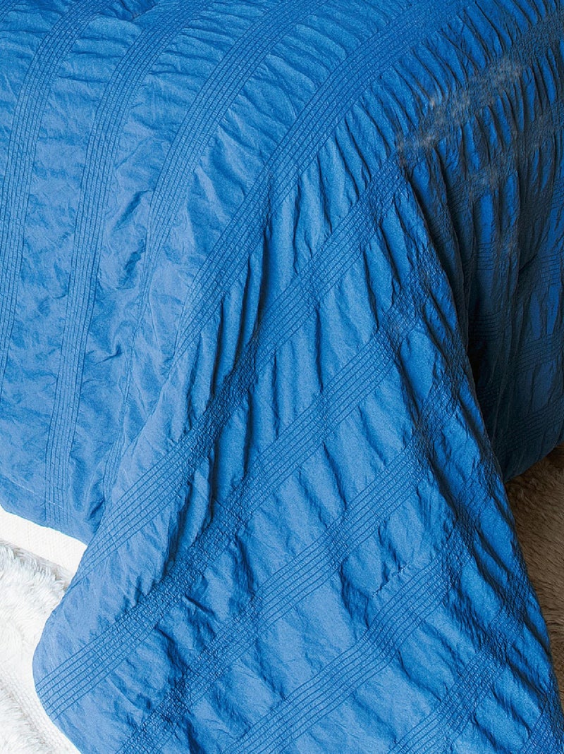 Jeté de lit  - Effet Seersucker Bleu - Kiabi