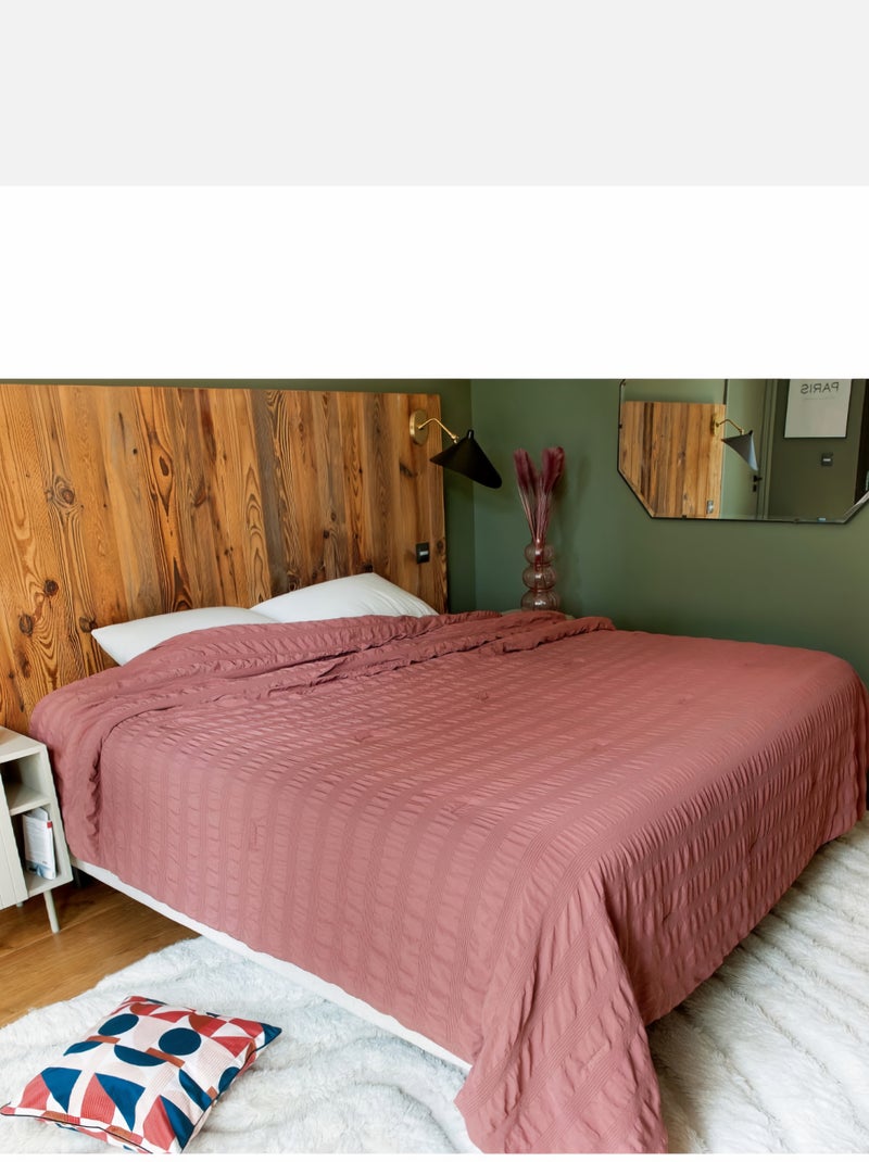 Jeté de lit  - Effet Seersucker Orange - Kiabi