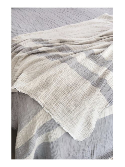 Jeté de lit 230x250 cm en coton gaufré PIENZA naturel et eau de bleu, par Toison d'or - Kiabi