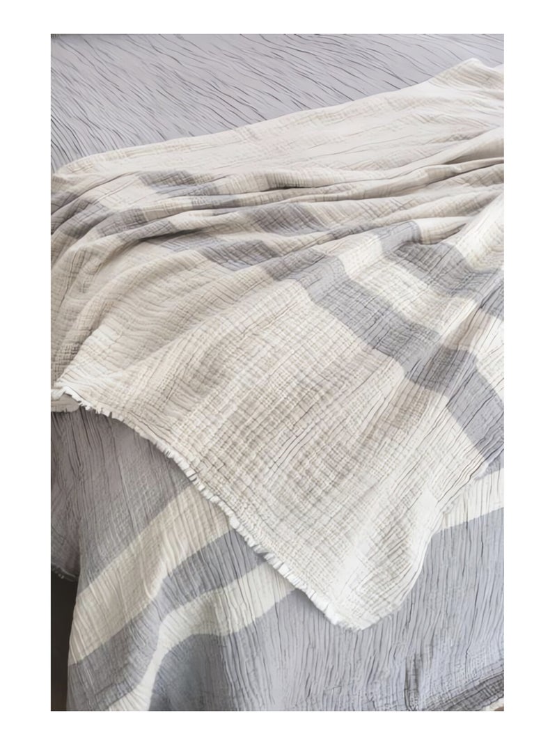 Jeté de lit 230x250 cm en coton gaufré PIENZA naturel et eau de bleu, par Toison d'or Multicolore - Kiabi