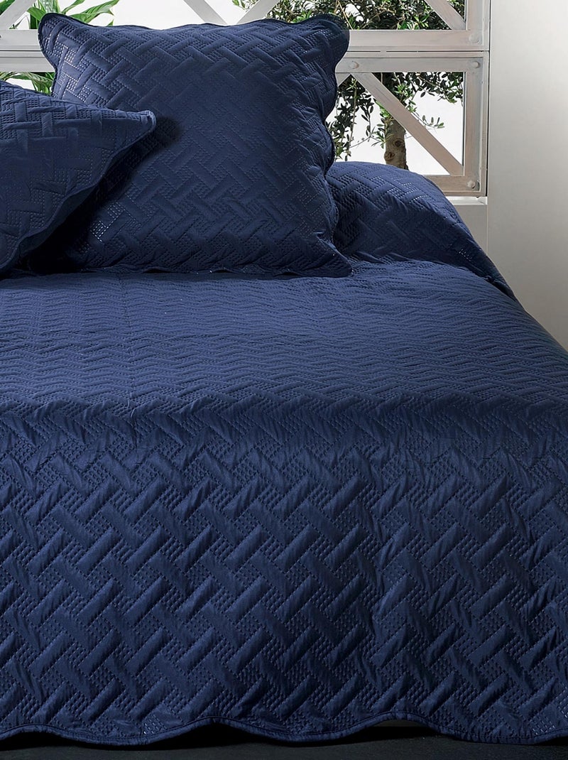 Jeté de lit aux formes géométriques surpiquées Bleu marine - Kiabi