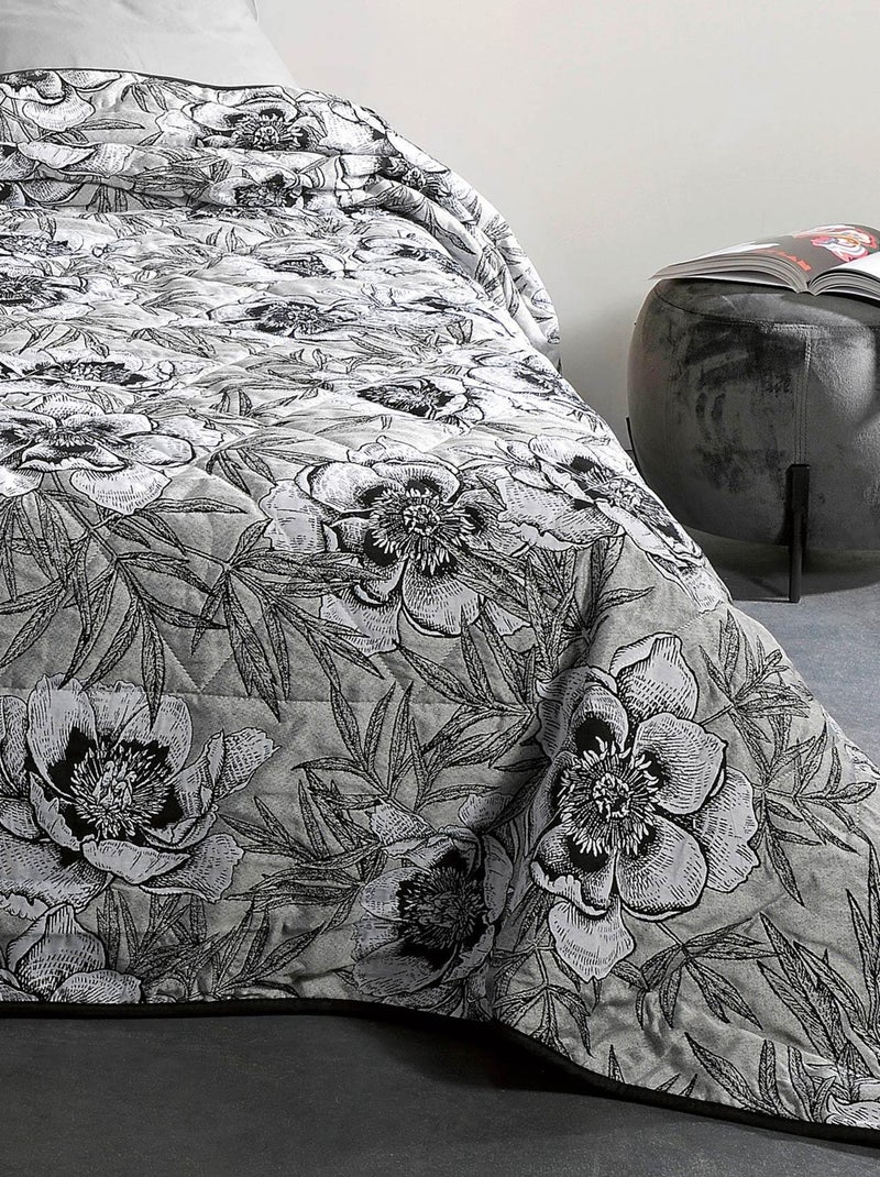 Jeté de lit aux impressions florales Gris perle - Kiabi