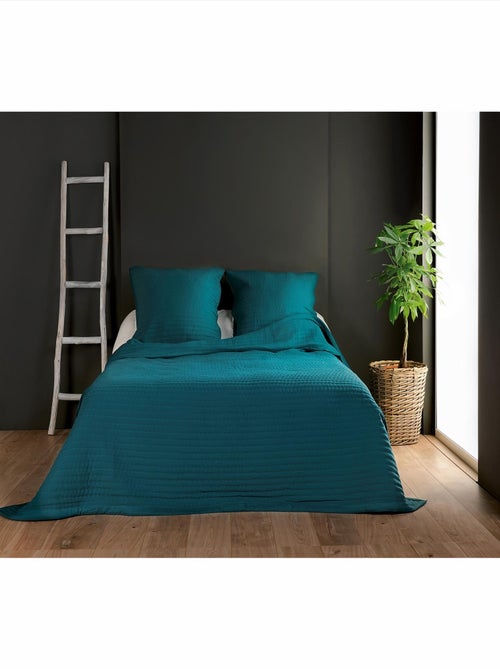 Jeté de lit bleu canard capitonné style boutis - Kiabi