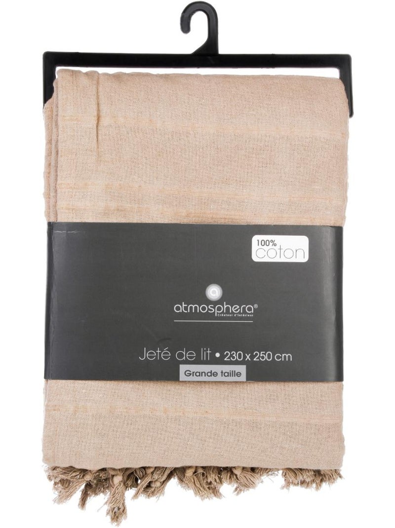 Jeté de lit en coton à franges ANJALI Beige - Kiabi