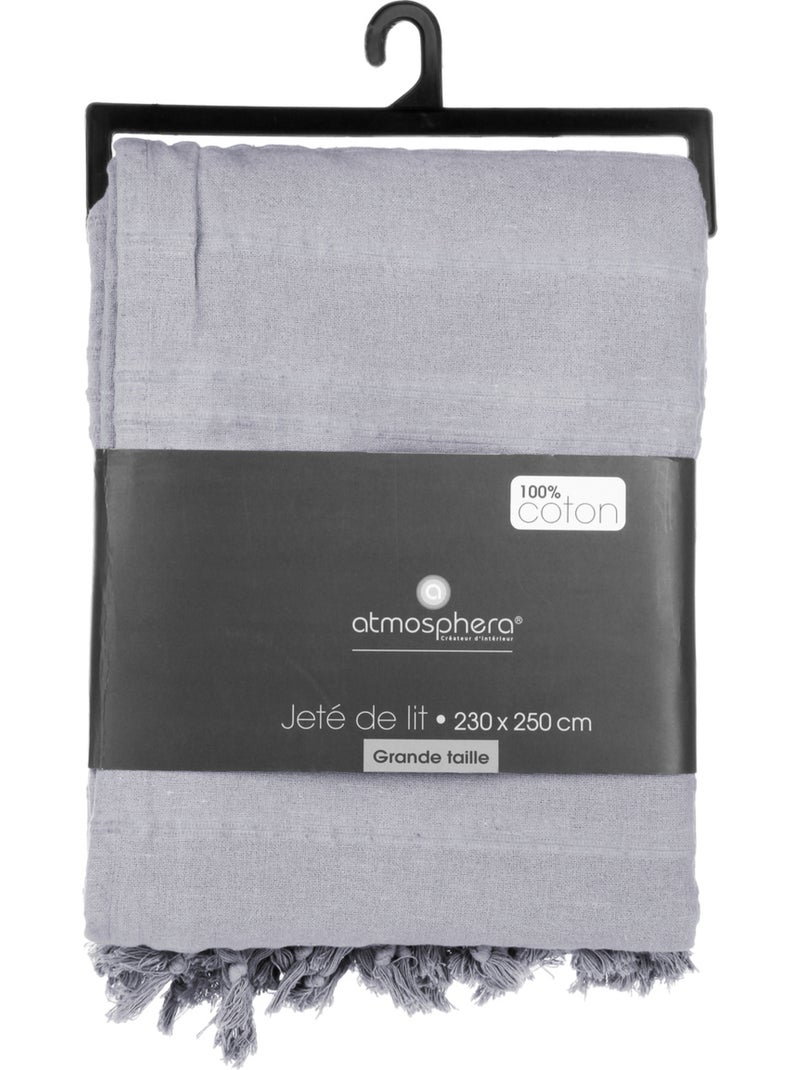 Jeté de lit en coton à franges ANJALI Gris clair - Kiabi