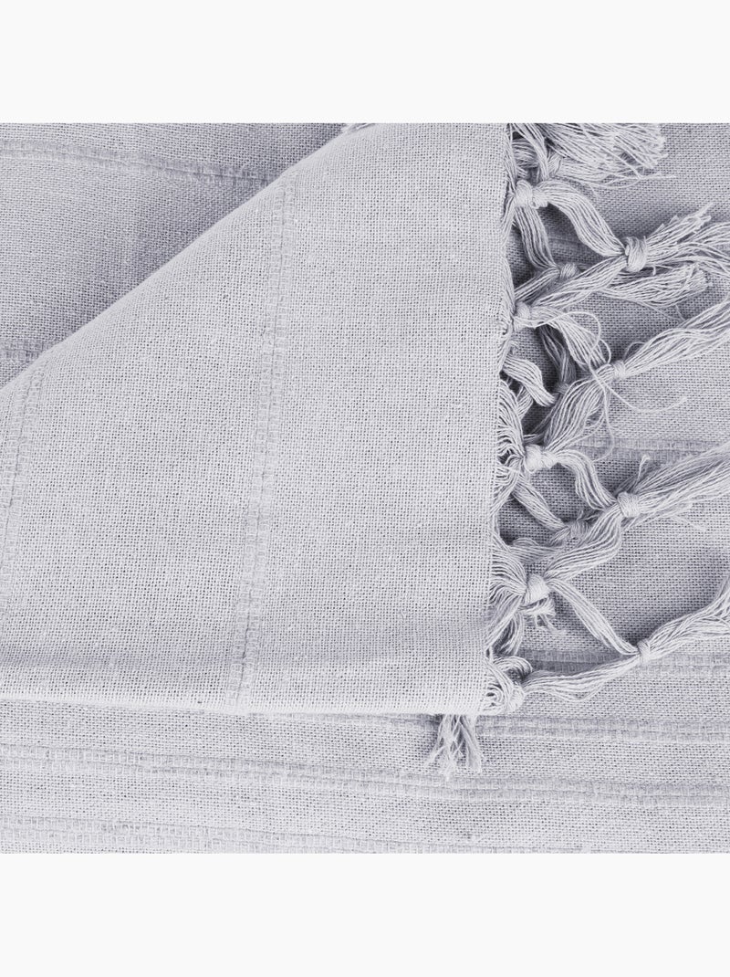 Jeté de lit en coton à franges ANJALI Gris clair - Kiabi