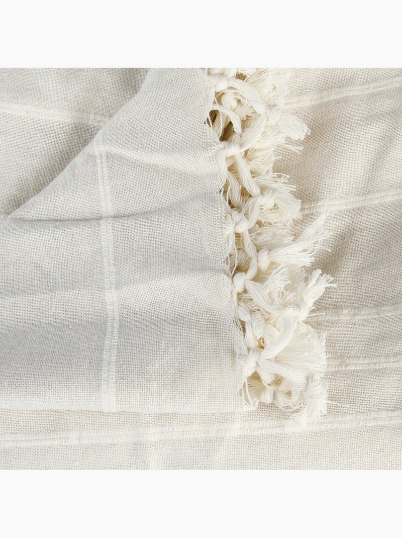 Jeté de lit en coton à franges ANJALI Ivoire - Kiabi