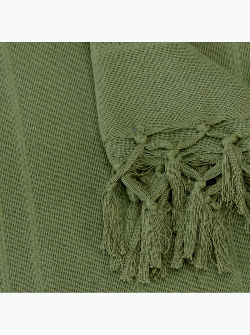 Jeté de lit en coton à franges ANJALI Kaki - Kiabi