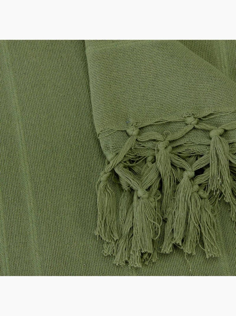 Jeté de lit en coton à franges ANJALI Kaki - Kiabi