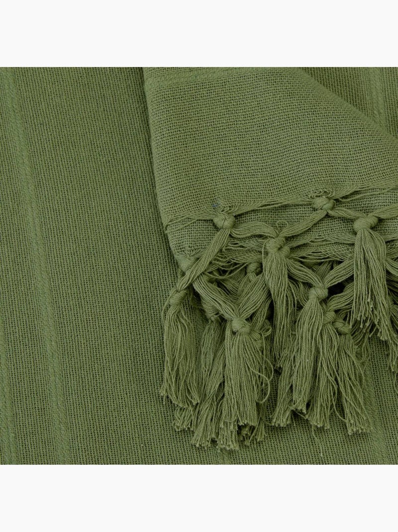 Jeté de lit en coton à franges anjali Kaki - Kiabi