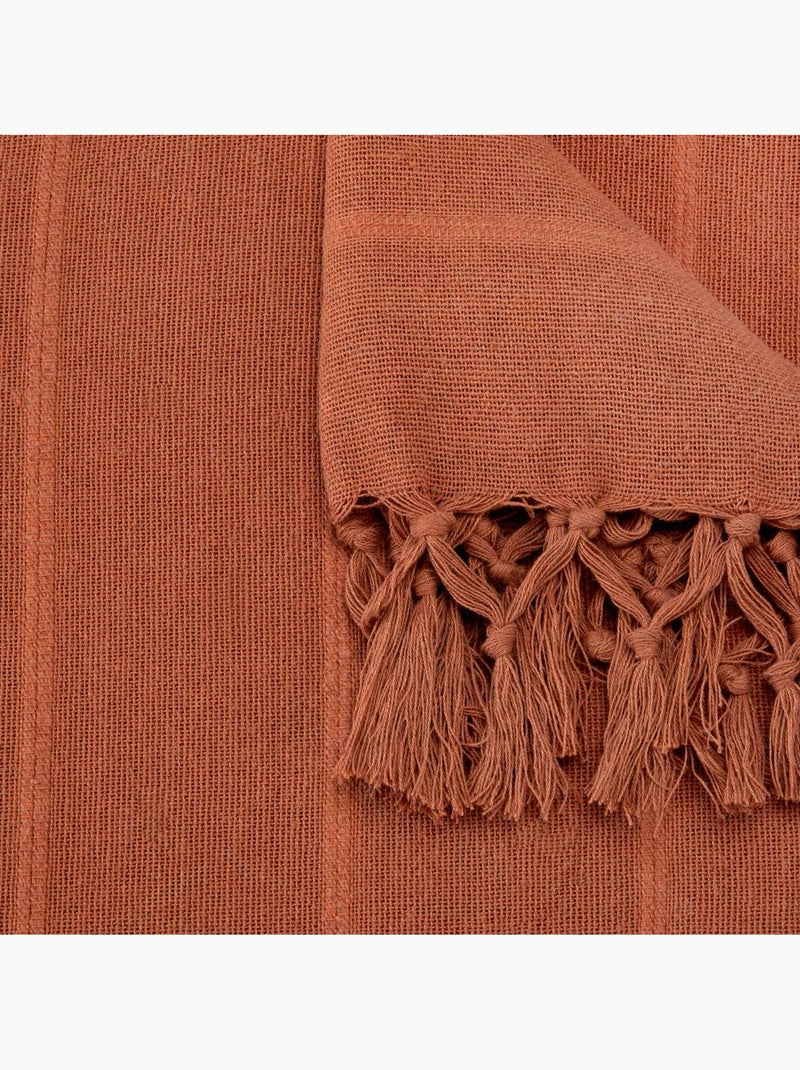Jeté de lit en coton à franges ANJALI Terracotta - Kiabi