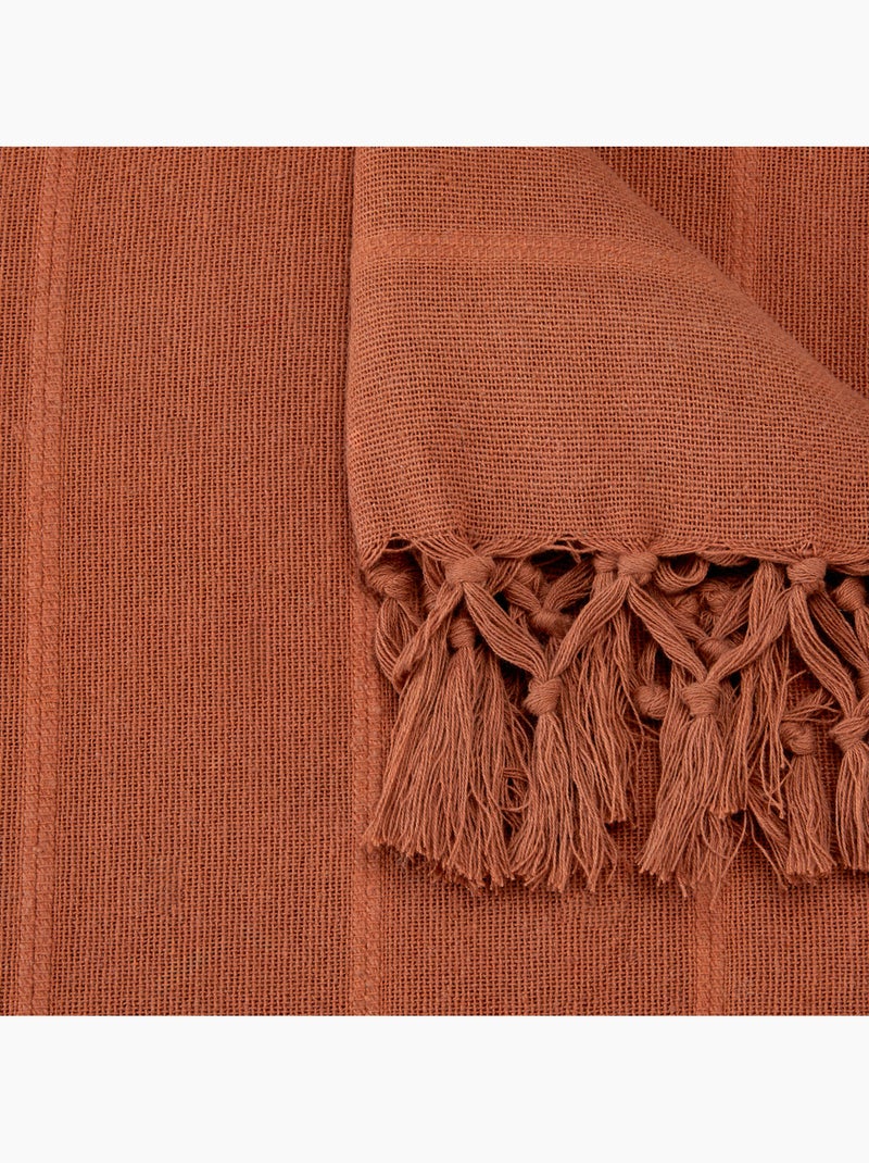 Jeté de lit en coton à franges anjali Terracotta - Kiabi