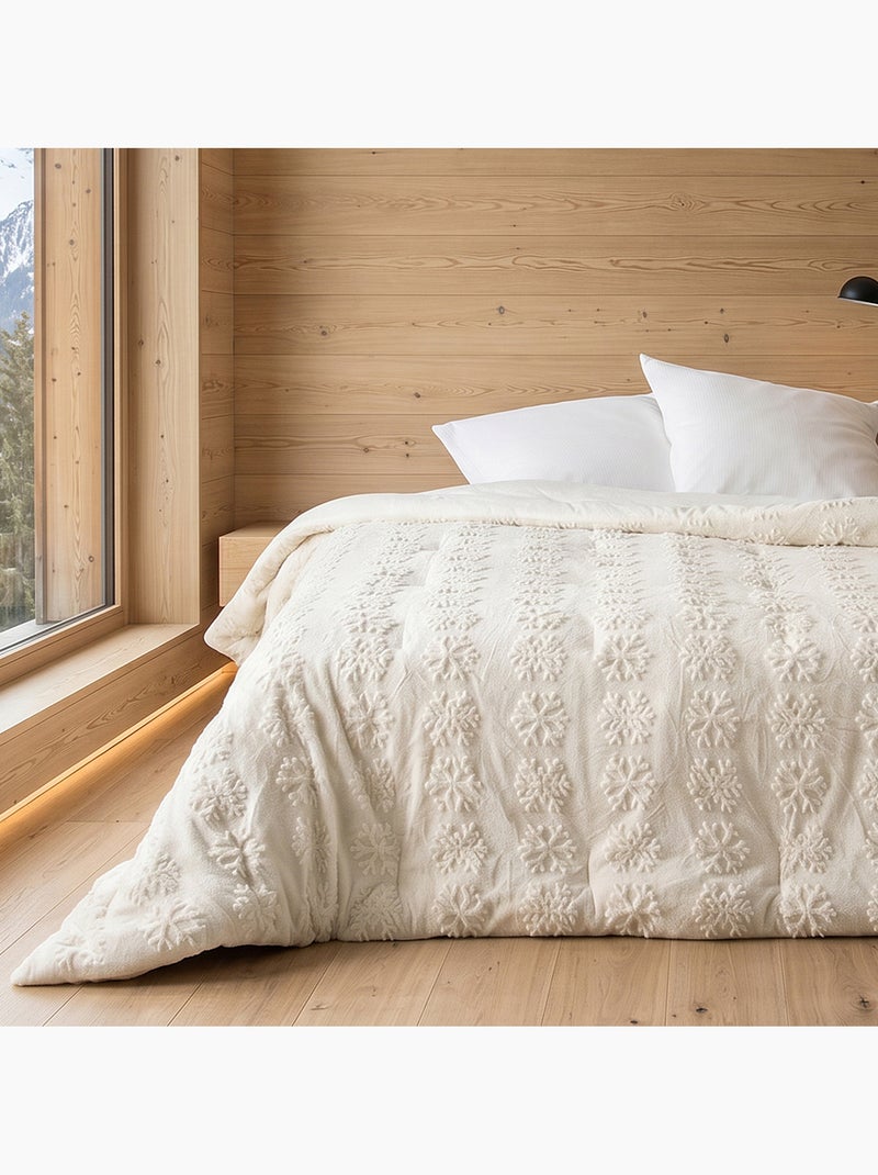 Jeté de lit moelleux à motifs flocons en relief Ecru - Kiabi