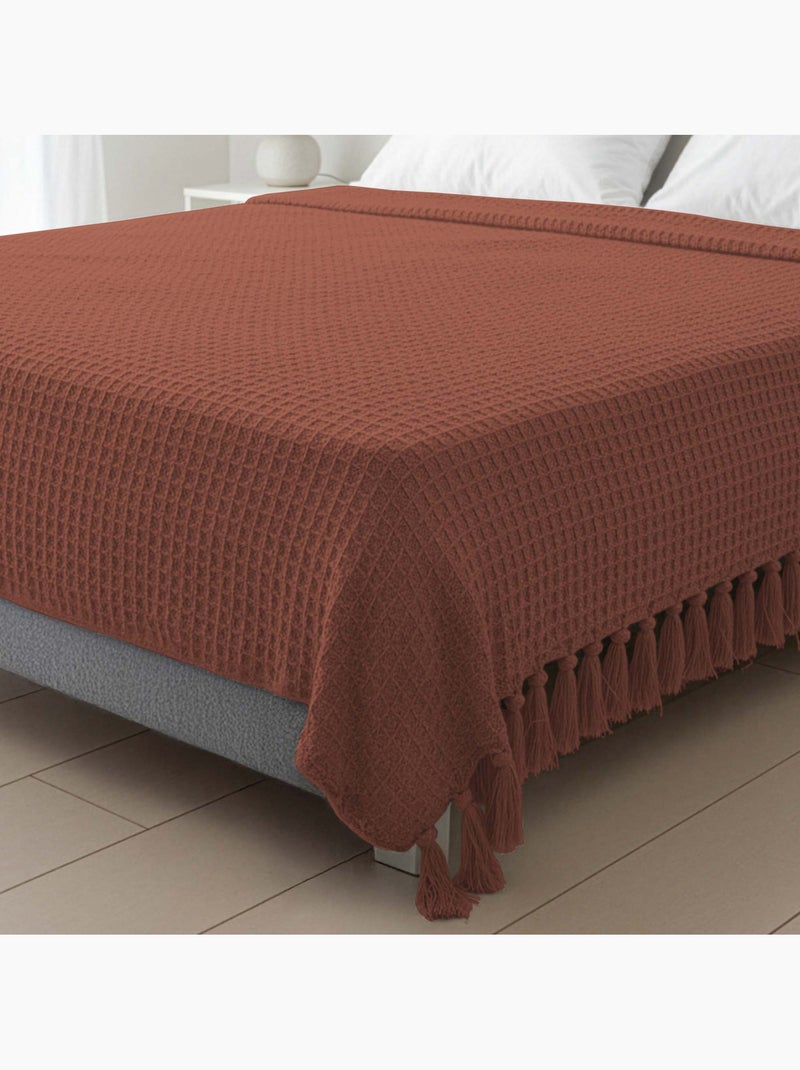 Jeté de lit ou canapé en coton nael, par soleil d'ocre Rouge brique - Kiabi