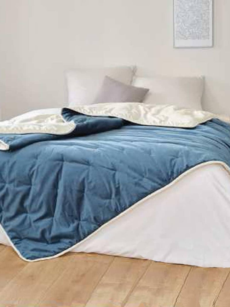 Jeté de lit réversible en velours et microfibre Gris foncé - Kiabi
