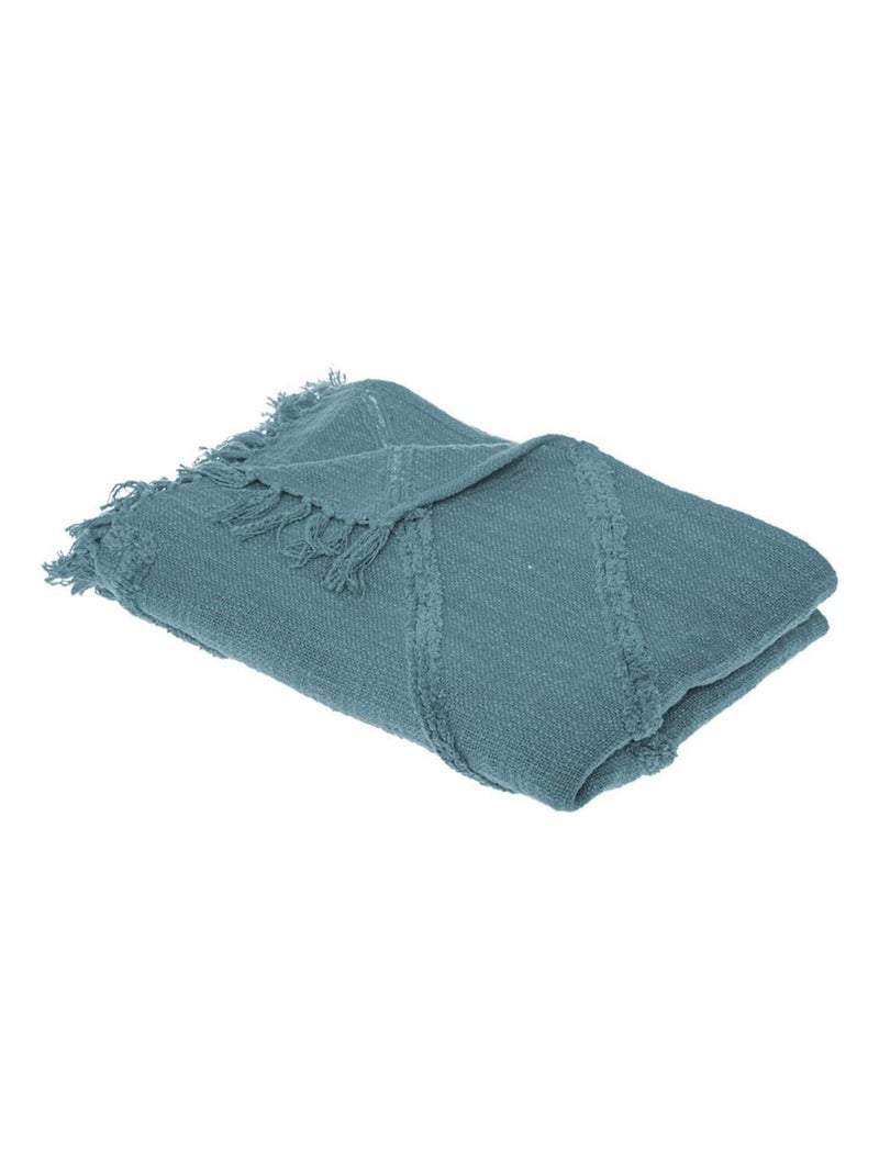 Jeté de lit tufté Inca 130x180 canard coton Bleu canard - Kiabi